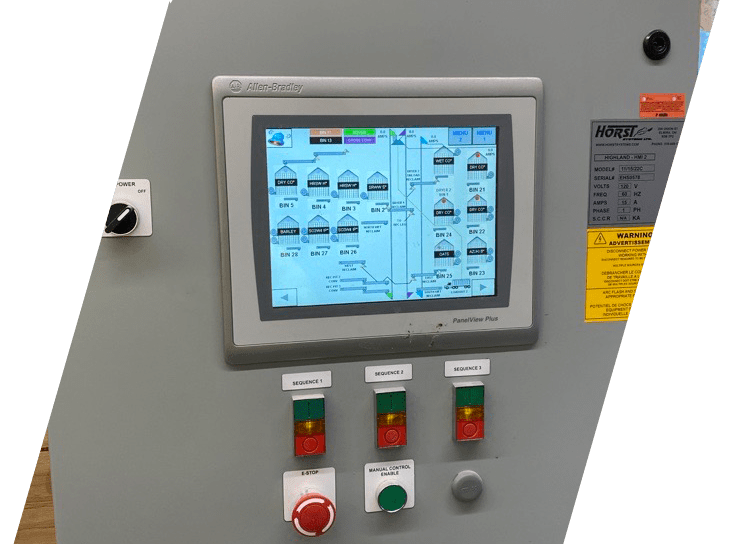 PLC automation control panel with touchscreen for grain systems